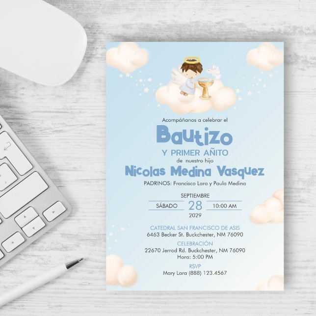 Invitacion Boy Angel Baptism and First Birthday Invitation (Creator Uploaded)