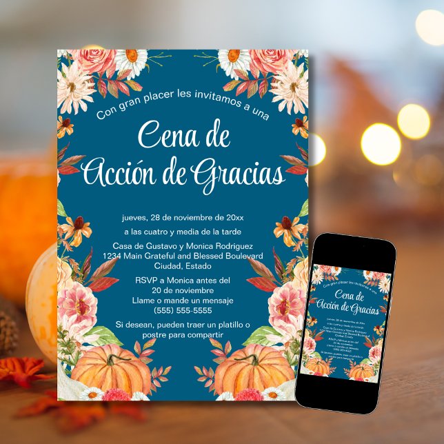 Invitación Cena de Acción de Gracias Azul Calabaza Invitation (Creator Uploaded)