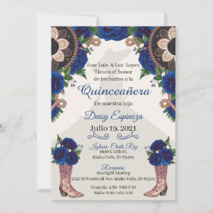 Invitación Charra Quinceanera Invitation, Royal bl Invitation