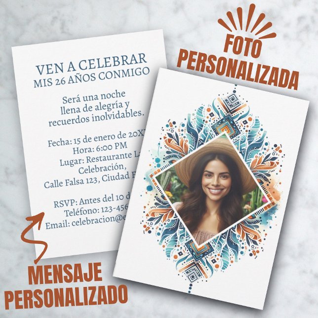  Invitación de 26 Años Boho Foto Personalizada Invitation (Foto Personalizada Invitación de 26 Años Boho Invitation)