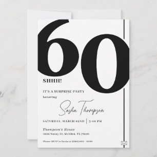 Invitación de 60 años de negro minimalista moderno invitation