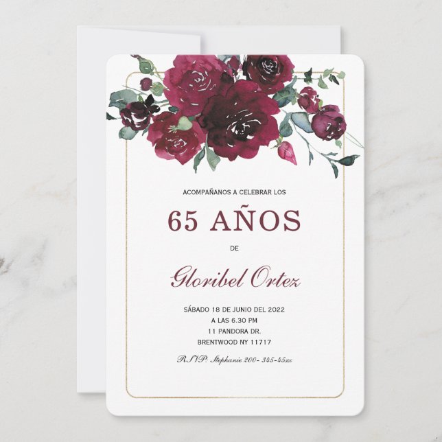 Invitación de 65 Años Mujer Invitation (Front)