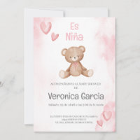 Invitacion de baby shower para niña tema osito