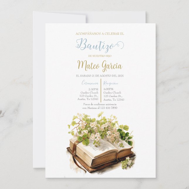 Invitación de bautismo con biblia invitation (Front)