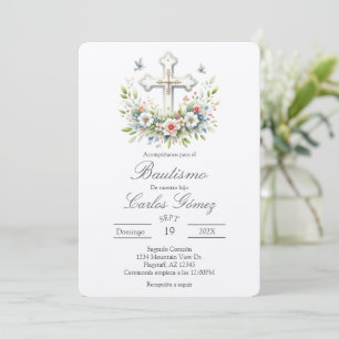 Invitación de bautismo en español con cruz invitation