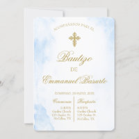 Invitación de bautismo para niño letra colour oro