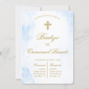 Invitación de bautismo para niño letra colour oro invitation