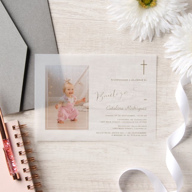 Invitacion De Bautizo Hija Photo Girl Baptism Vellum Invitations (Wedding)