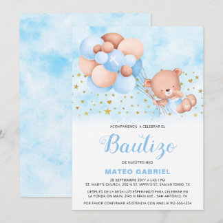Invitación de Bautizo para Niño con Oso Baptism Invitation