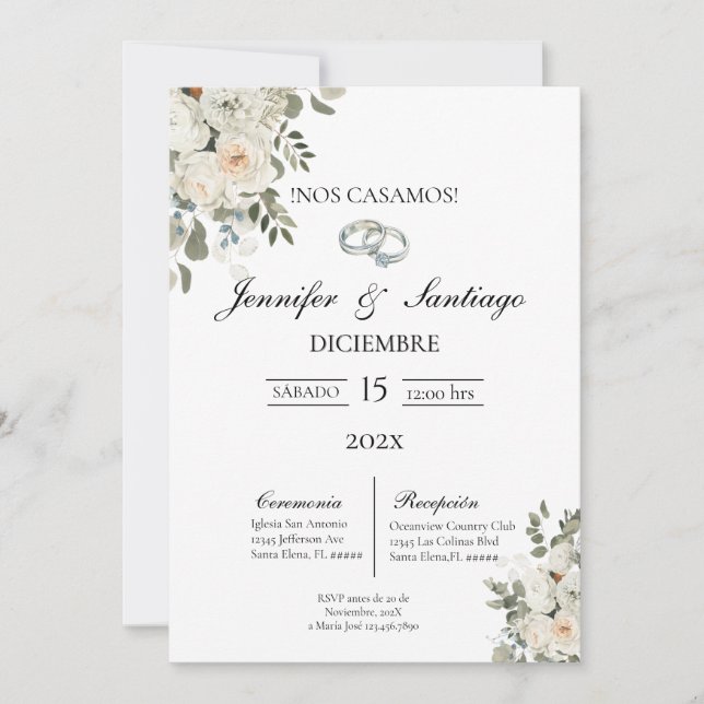Invitación de boda con flor blanca invitation (Front)