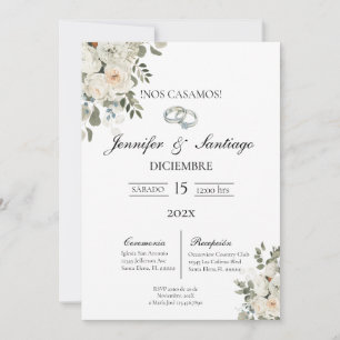 Invitación de boda con flor blanca invitation
