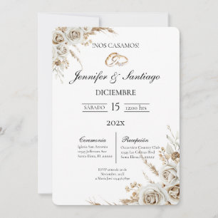 Invitación de boda con ramo y anillo invitation