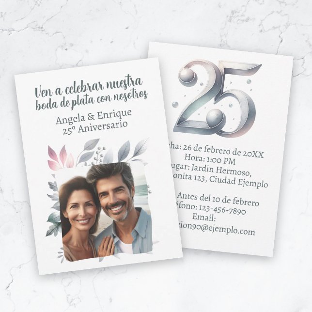 Invitación de boda de plata de 25 años con foto invitation (Invitación de boda de plata de 25 años con foto invitation)