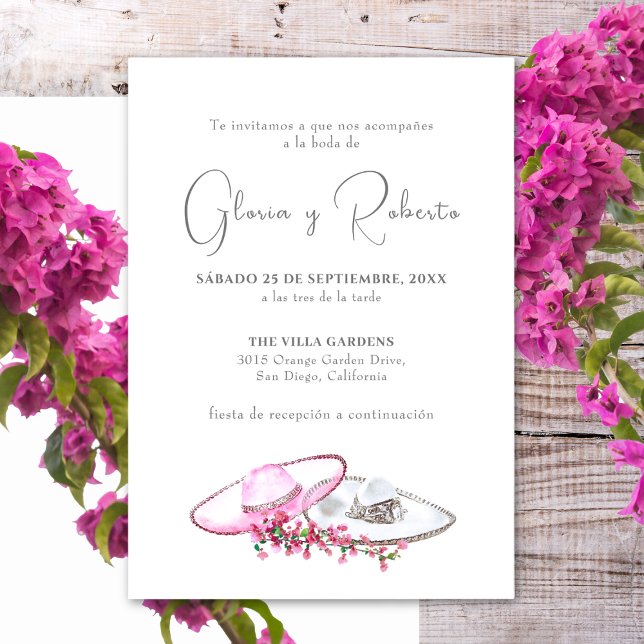 Invitación de Boda en Español Flores Sombreros  Invitation (Creator Uploaded)