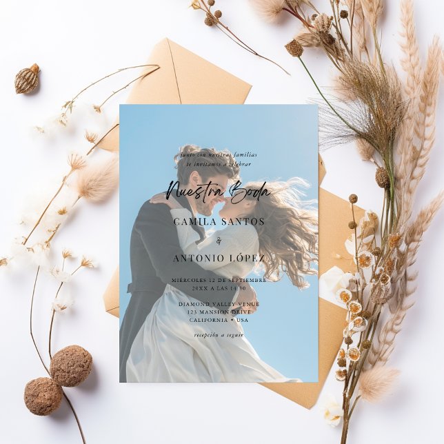 Invitación De Boda Foto Descolorida Caligrafía Invitation (Creator Uploaded)