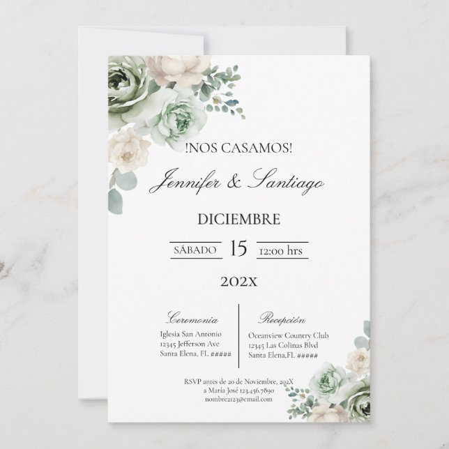 Invitación de boda tema botanica  invitation (Front)