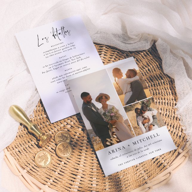 Invitación de Boda Todo en Uno Elegante 3 Fotos Invitation (Creator Uploaded)
