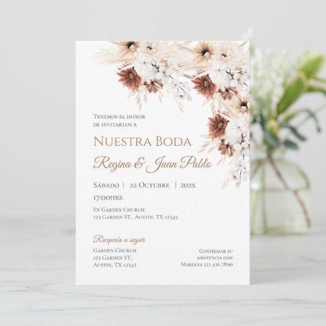Invitación de Boho a la boda española Invitation (Standing Front)