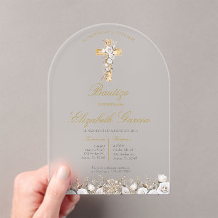 Invitación de boho blanco para bautismo invitation