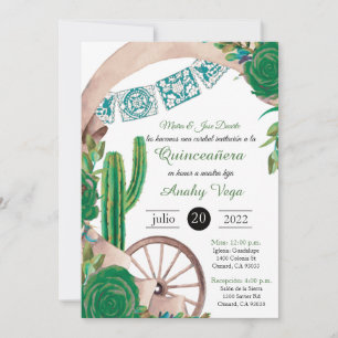 Invitación de Charro Huapango Quinceanera, Green Invitation