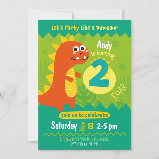 Invitación de cumpleaños dinosaurio invitation (Front)