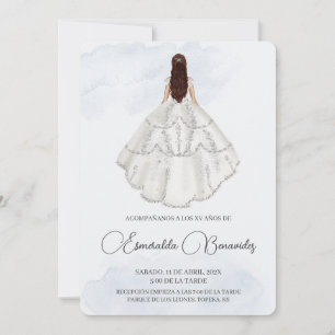 Invitación de quinceañera con vestido blanco invitation