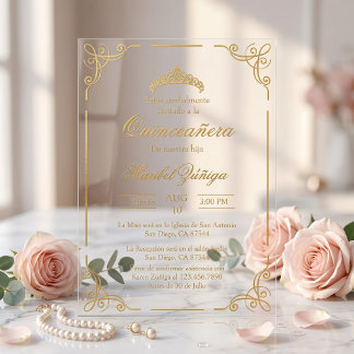Invitación de Quinceañera en Acrílico corona real Acrylic Invitations