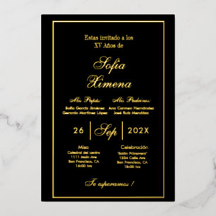 Invitación de quinceañera gold foil