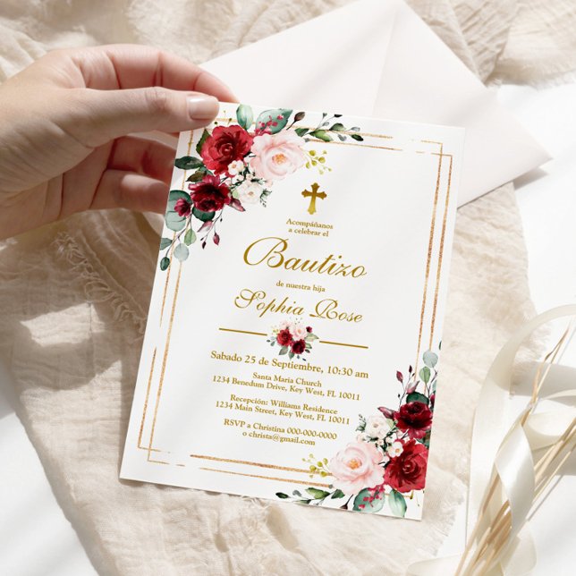 Invitación de Rosas Rojas para Bautizo Invitation (Creator Uploaded)