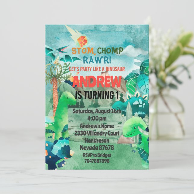 Invitación Dinosaur Birthday Invitation, Dinosaurs Invitation (Standing Front)