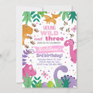 Invitación Dinosaurs girl birthday invitation din