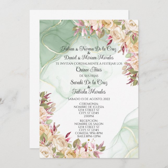 INVITACION DOS QUINCEANERAS INVITATION (Front/Back)