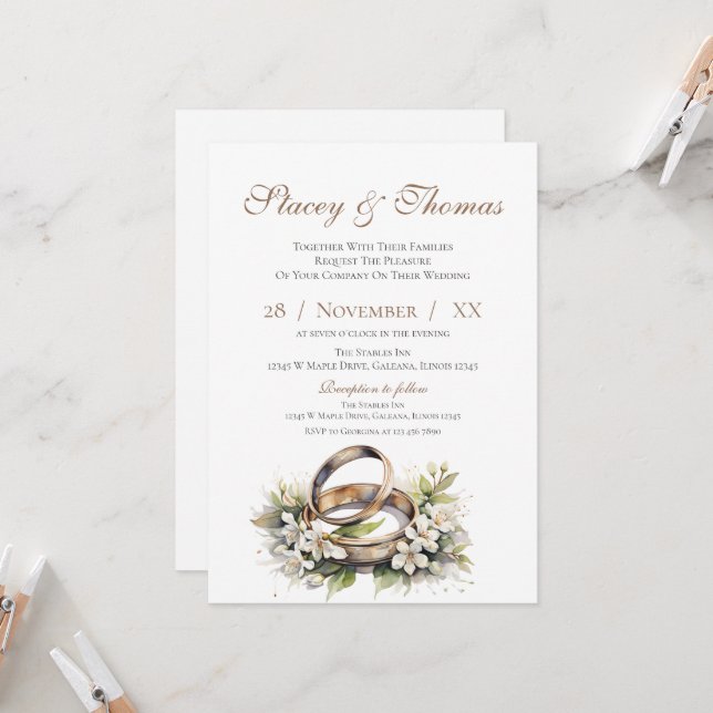 Invitación Elegant Floral Wedding Invitation (Front/Back In Situ)