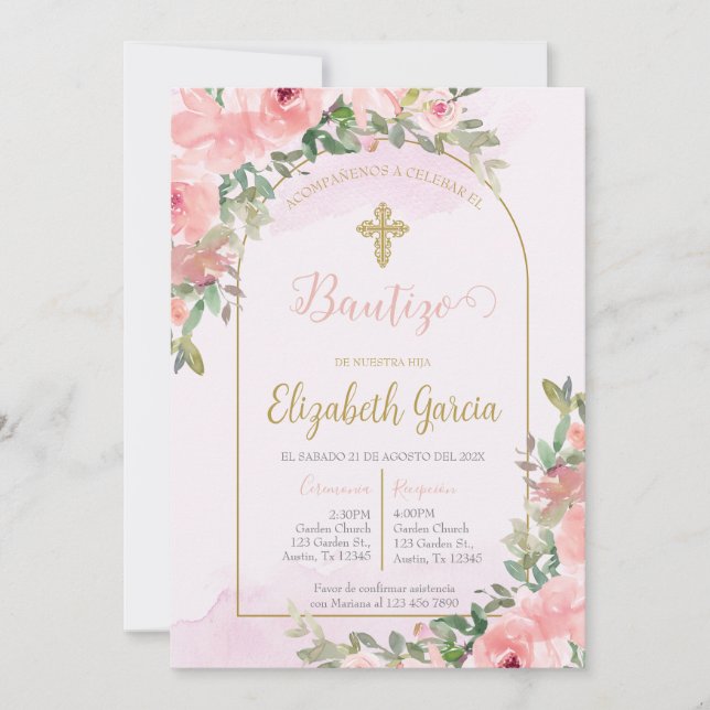 Invitación elegante para bautismo invitation (Front)
