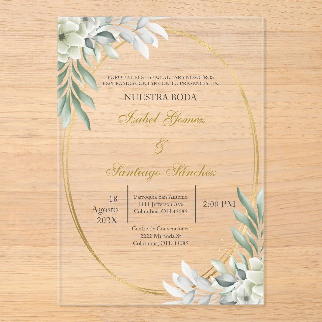 Invitación en Español para  boda Acrylic Invitations (Front)
