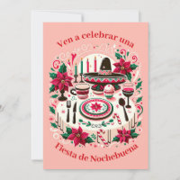 Invitación Fiesta de Nochebuena Spanish Poinsettia