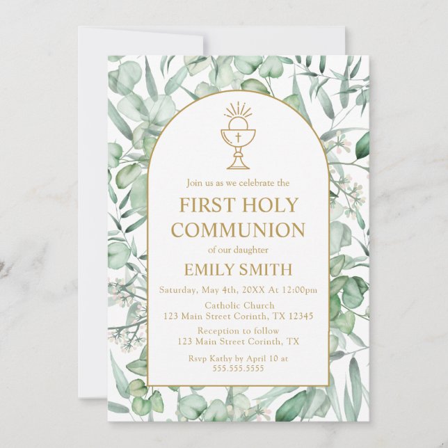 Invitación First Communion Eucalyptus leaves Invitation (Front)