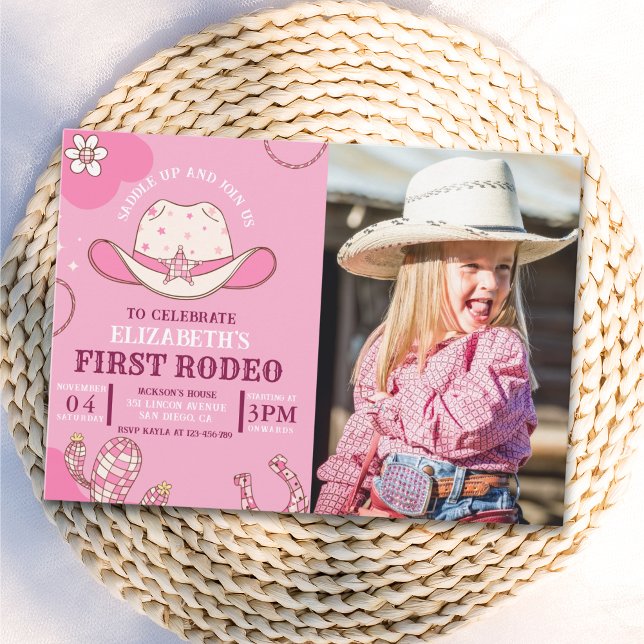 Invitación First Rodeo Birthday Girl Pink and whit Invitation (Creator Uploaded)