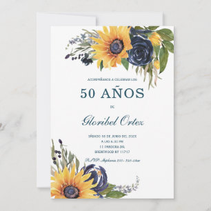 Invitación Girasoles Para 50 Años de Vida Invitation