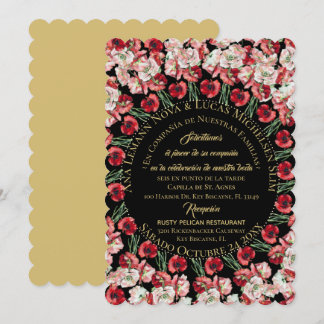 Invitación Matrimonio/Boda Floral Rosa-Rubor Negro Invitation