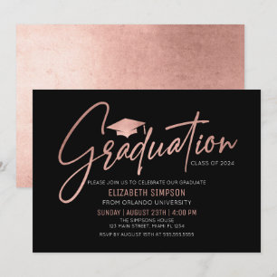 Invitación Modern black and rose gold Graduation I Invitation