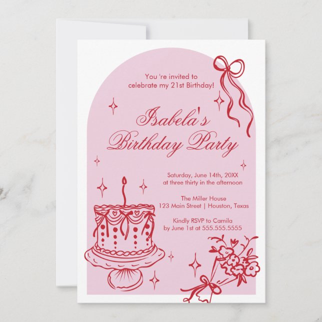 Invitación Modern girly doodle Birthday Invitation (Front)