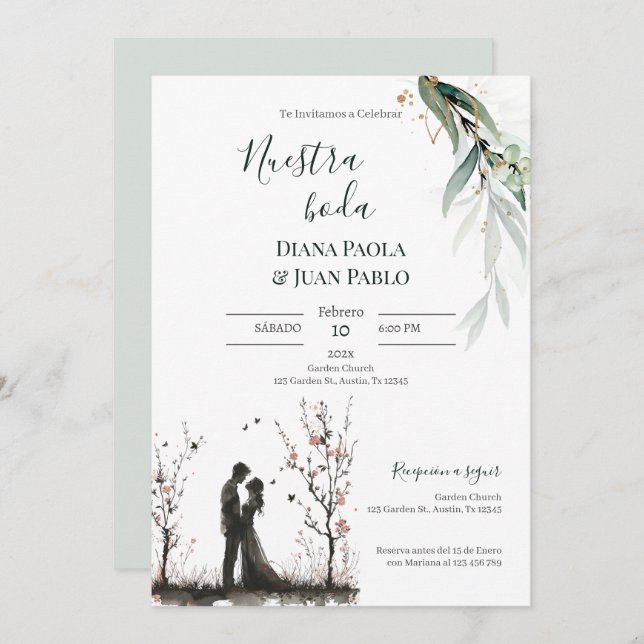 Invitación para Boda español Invitation (Front/Back)