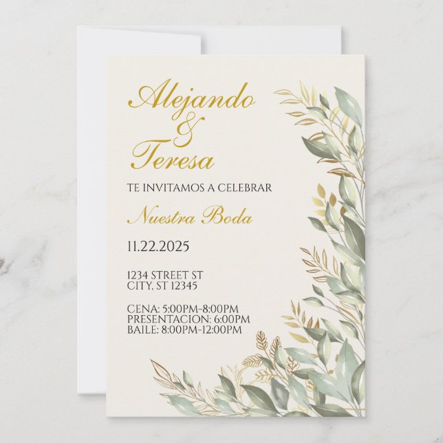 Invitacion Para Evento Verde Con Dorado (Front)