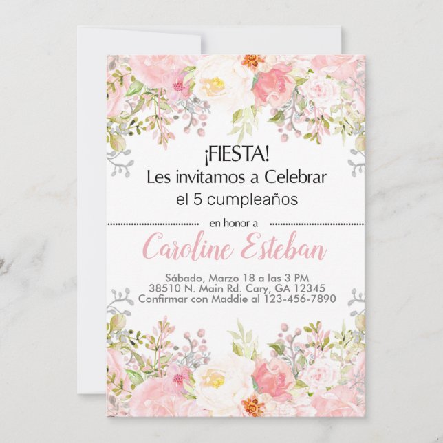 Invitación pink blush floral flowers girl niña. invitation (Front)