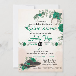 Invitación Quinceañera Charra Emerald green Invitation