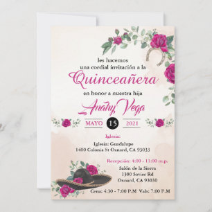 Invitación QUINCEANERA Mariachi Charra  Blush Pink Invitation
