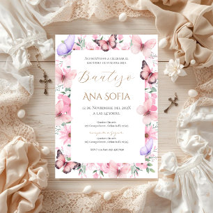 Invitación Spanish Baptism Girl invitation pink
