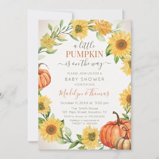 Invitación Sunflowers & Pumpkins fall Baby Shower  Invitation (Front)
