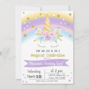 Invitación Unicorn birthday invitation, girl invit Invitation